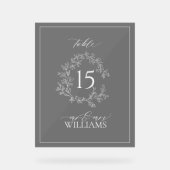 黒い葉冠モノグラム結婚のテーブル番号 アクリルサイン (正面)