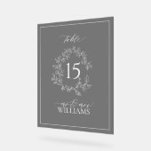 黒い葉冠モノグラム結婚のテーブル番号 アクリルサイン (傾斜)