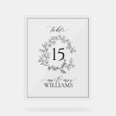 黒い葉冠モノグラム結婚のテーブル番号 アクリルサイン (正面)