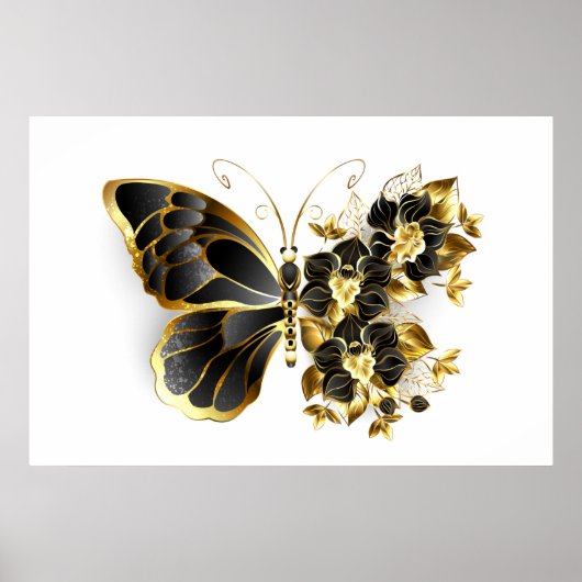 黒い蘭と金色の花の蝶 ポスター (正面)
