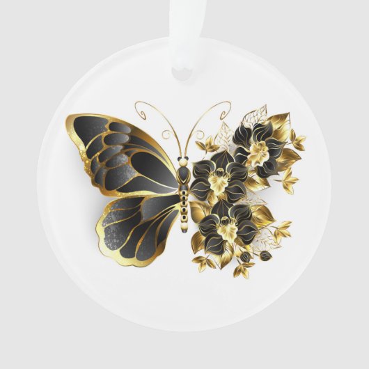 黒い蘭と金色の花蝶 オーナメント (正面)
