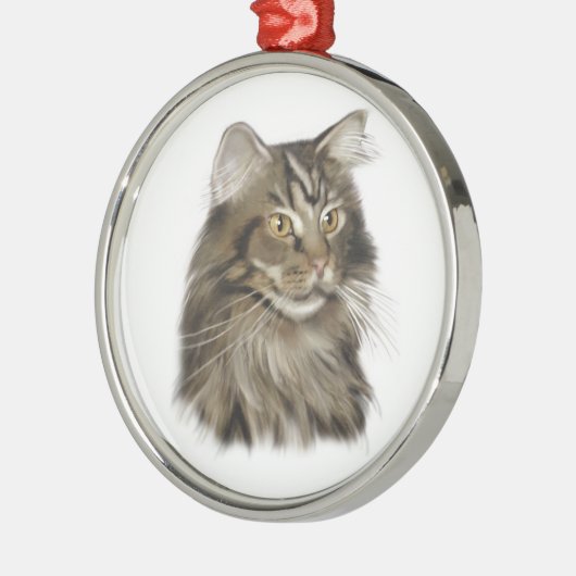 黒い虎猫のメインのあらいぐま猫 メタルオーナメント (左)