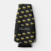 黒い蜂のおもしろいユーモアのモノグラム文字 ボトルクーラー (正面)