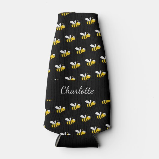 黒い蜂のおもしろいユーモアのモノグラム文字 ボトルクーラー (正面)
