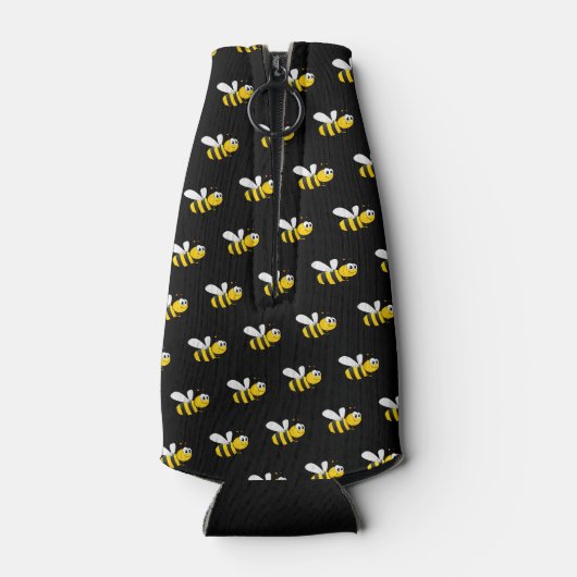 黒い蜂のおもしろいユーモアのモノグラム文字 ボトルクーラー (裏面)
