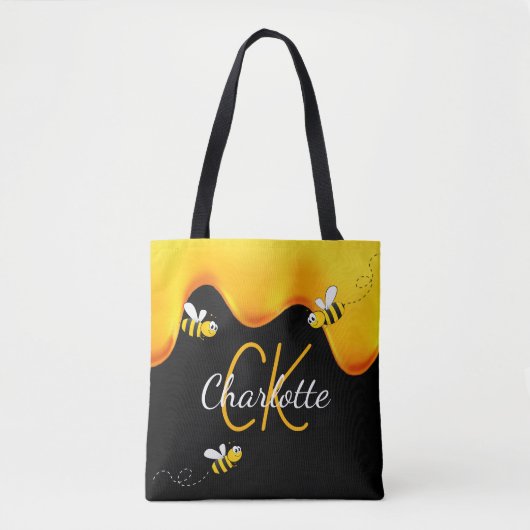 黒い蜂の蜂蜜はモノグラムを滴下 トートバッグ (正面)