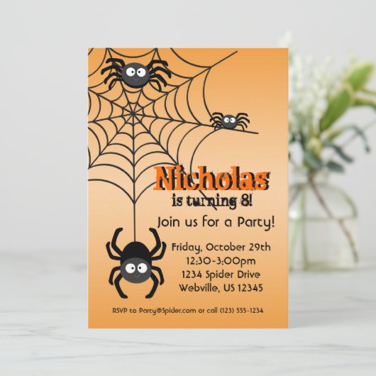 黒い蜘蛛の巣のオレンジHallowenのパーティーの招待 招待状 (スタンド正面)