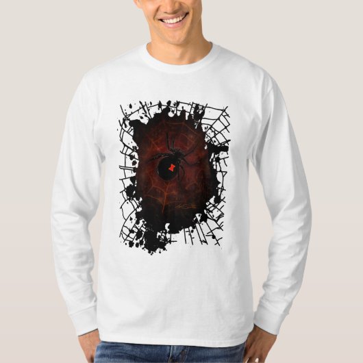 黒い蜘蛛の巣 ゴシック ダーク エッジ ロング Tシャツ (正面)