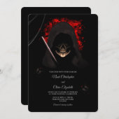 黒い蜘蛛 ダーク ムーディ ゴシック スカル ハロウィン 招待状 (正面/裏面)