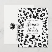 黒い蝶の白いデザインでSave the Date 案内ポストカード (正面/裏面)