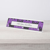 黒い蝶紫色のグリッターハエ昆虫 デスクネームプレート (正面)