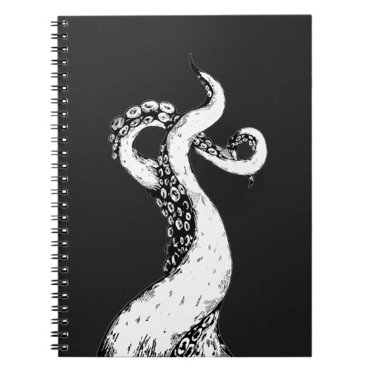 黒い螺旋綴じノートに描かれたタコの触手 ノートブック (正面)