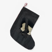 黒い表面に形をした白いハート スモールクリスマスストッキング (正面 (吊り時))