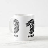 黒い装飾の理容師ロゴ コーヒーマグカップ (正面左)