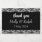 黒い装飾ダマスコホワイト結婚ズ スパークリングワインラベル (シングルラベル)