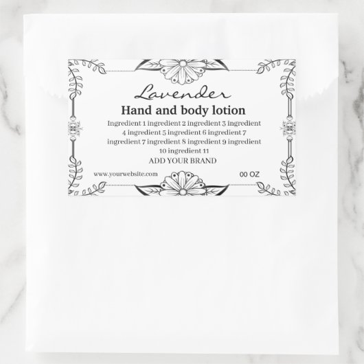 黒い装飾枠の白い背景ラベル 長方形シール (バッグ)