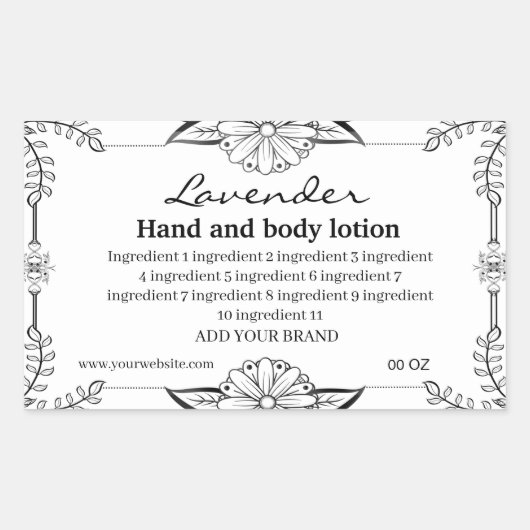 黒い装飾枠の白い背景ラベル 長方形シール (正面)