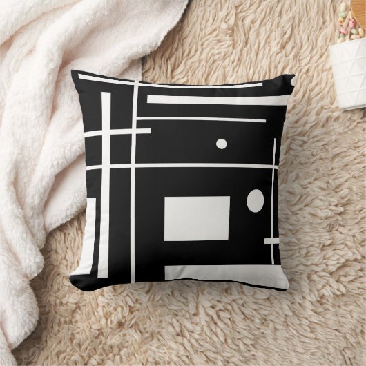 黒い装飾用クッションの白い幾何学模様 クッション (ブランケット)