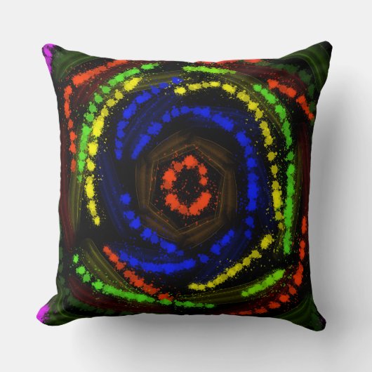 黒い装飾装飾用クッション上のカラフル線 クッション (正面)
