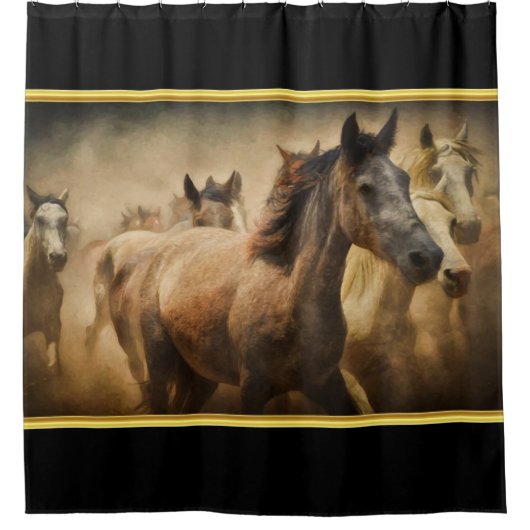 黒い裏地を持つアメリカンクォーターホース シャワーカーテン (正面)