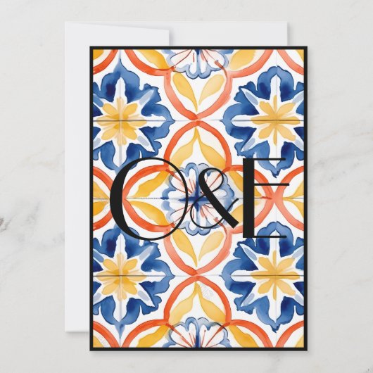 黒い裏打ちスペインのの夏結婚タイル貼り 招待状 (裏面)