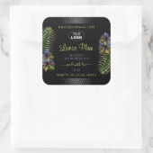 黒い製品ラベルイエローパープルハイビスカスロゴ スクエアシール (バッグ)