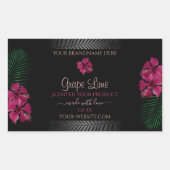 黒い製品ラベルワインレッドハワイアン花 長方形シール (正面)