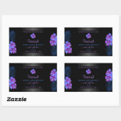 黒い製品ラベル熱帯パープルブルーの花 長方形シール (シート)