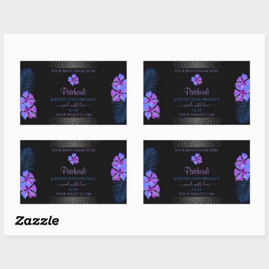 黒い製品ラベル熱帯パープルブルーの花 長方形シール (シート)