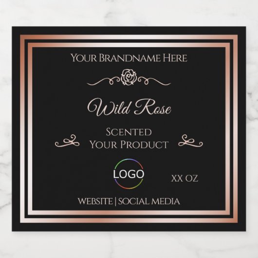 黒い製品ラベル(バラ金ゴールド枠とロゴ) リキュールボトルラベル (シングルラベル)