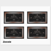 黒い製品ラベル(バラ金ゴールド枠とロゴ) 長方形シール (シート)