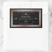 黒い製品ラベル(バラ金ゴールド枠とロゴ) 長方形シール (バッグ)