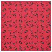 黒い角度付き音符のパターン（赤） ファブリック (見本)