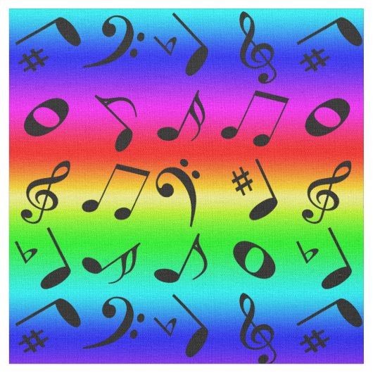 黒い角度付き音符パターン虹のグラデーション ファブリック (クローズアップ)