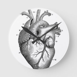 黒い解剖ハート ラウンド壁時計