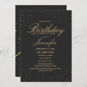 黒い誕生会で斑点をつけられるモダンでシックな金ゴールド 招待状 (正面/裏面)