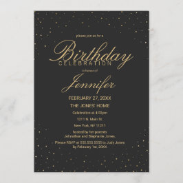 黒い誕生会で斑点をつけられるモダンでシックな金ゴールド 招待状