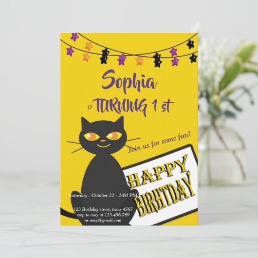 黒い誕生日おもしろいカードを切る 招待状 (スタンド正面)