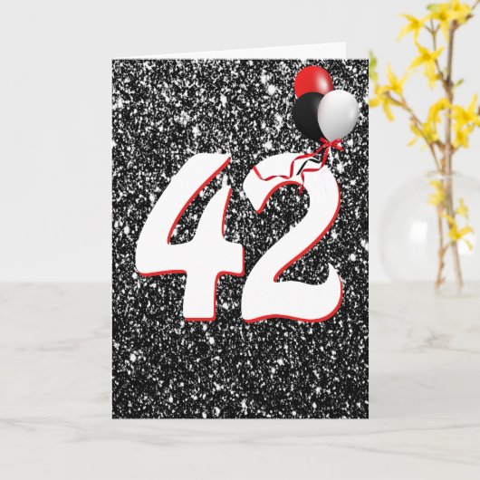 黒い誕生日カードの42番目のグリッターバルーン カード (黄色い花)