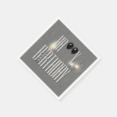 黒い誕生日バルーンとスパークラオングレー スタンダードカクテルナプキン (角)