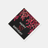 黒い誕生日パーティーのホットピンクの葉 スタンダードカクテルナプキン (角)