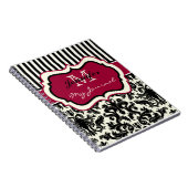 黒い赤いアイボリーストライプのダマスクJournal Notebook ノートブック (右側)