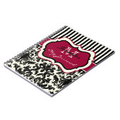 黒い赤いアイボリーストライプのダマスクJournal Notebook ノートブック (左側)