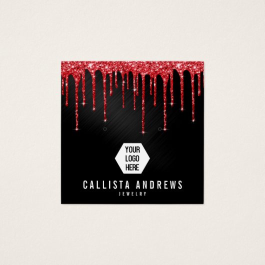 黒い赤いグリッタードリップスロゴイヤリングディスプレイカード (正面)