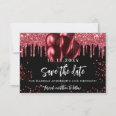 黒い赤いバルーングリッター誕生日パーティー セーブザデート (正面)