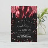 黒い赤いバルーン誕生日パーティー 招待状 (スタンド正面)