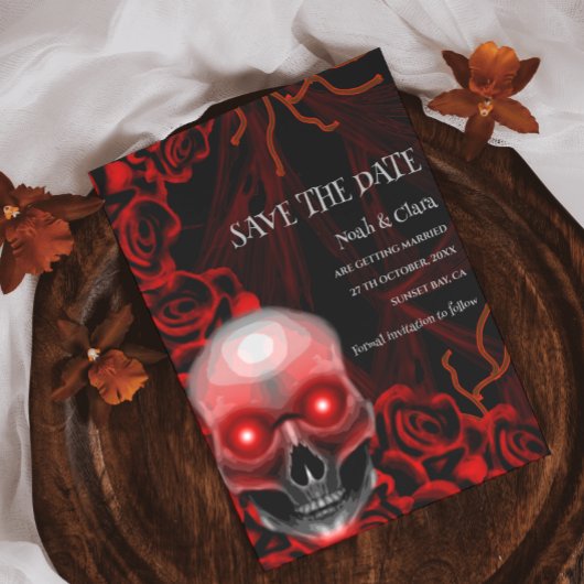 黒い赤いフローラ濃厚なゴシック様式のスカルハロウィン セーブザデート