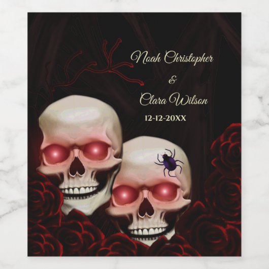 黒い赤いフローラ濃厚なゴシック様式のスカルハロウィン ワインラベル (シングルラベル)