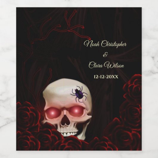 黒い赤いフローラ濃厚なゴシック様式のスカルハロウィン ワインラベル (シングルラベル)