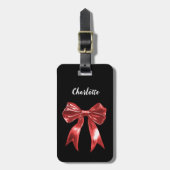黒い赤い弓名スクリプト ラゲッジタグ (正面縦)